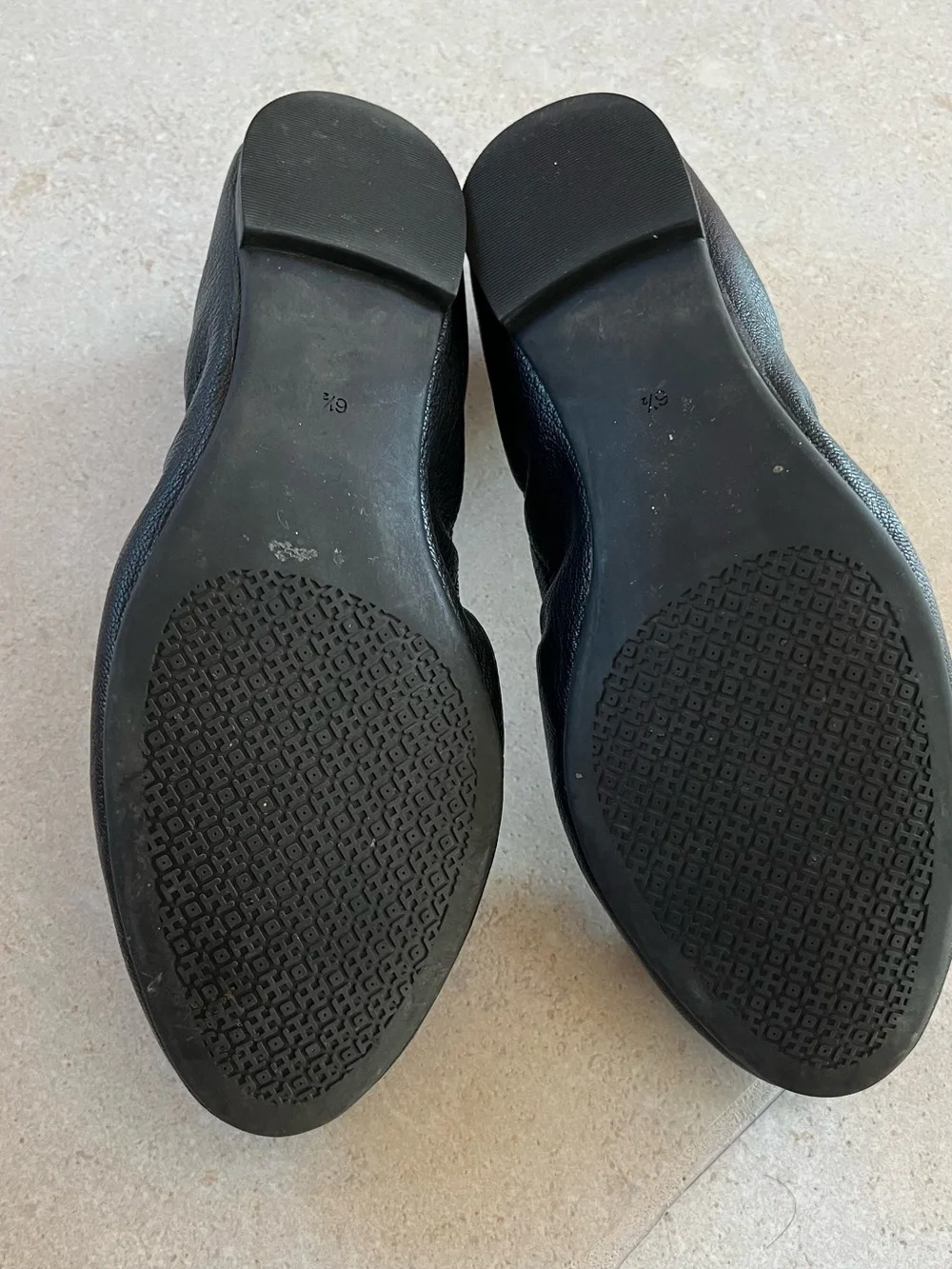 Tory Burch Black Leather Logo Round-Toe Ballet Flats